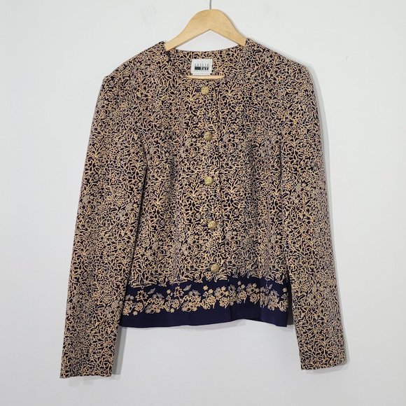 Vintage Leslie Fay 90's Floral Structured Blouse Retro Button Front Size 14 - Picture 1 of 11